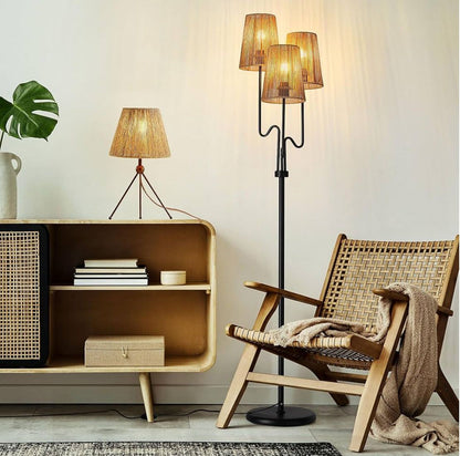 Boho Floor Lamp, 68in. Rattan Floor Lamp with Rattan Shade, 3 Light Tree Standing Lamp for Bedroom,Nursery, E26 Socket, Living Room Floor Lamp for Rus