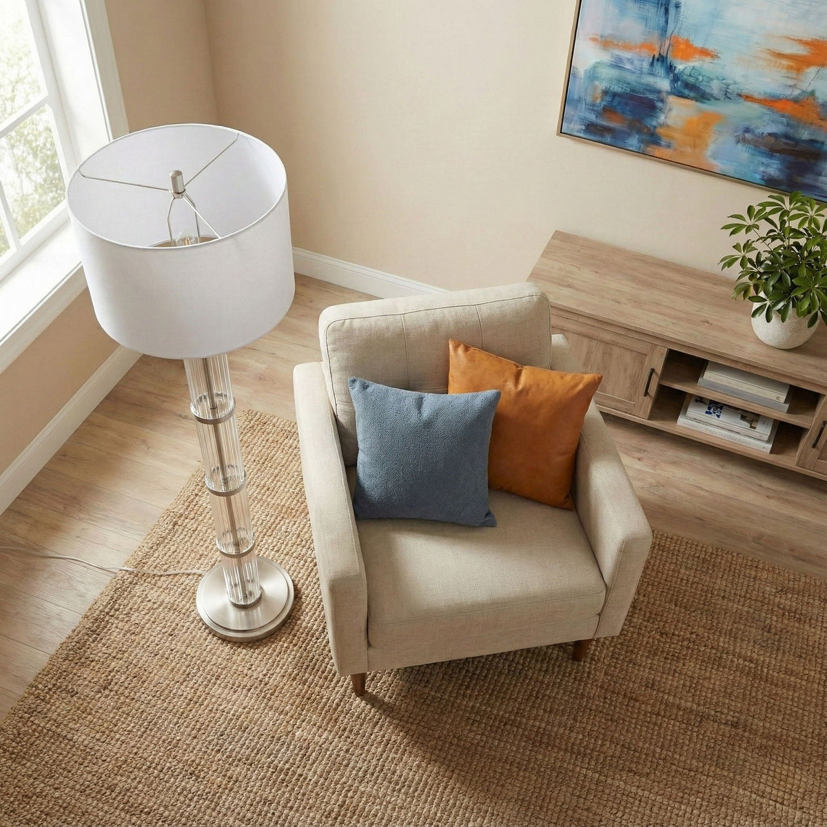 Nimbus Floor Lamp With 3-Way Rotary Switch Clear Body Base - Silver Gray / White