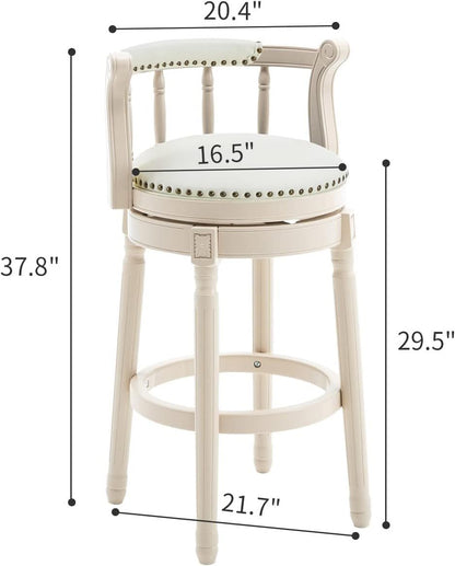 Wooden Bar Stool with Swivel and Full Back - White or Blue