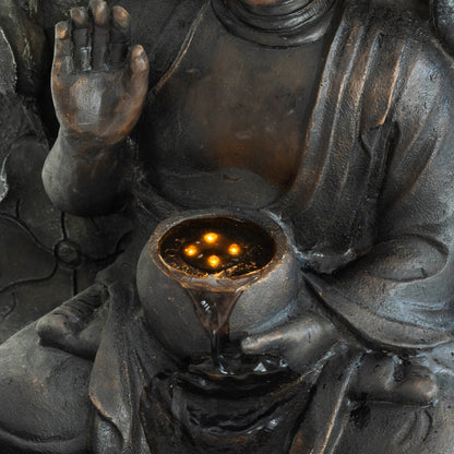 28" H Outdoor Buddha Waterfall Fountain with Serene Water Flow - Resin