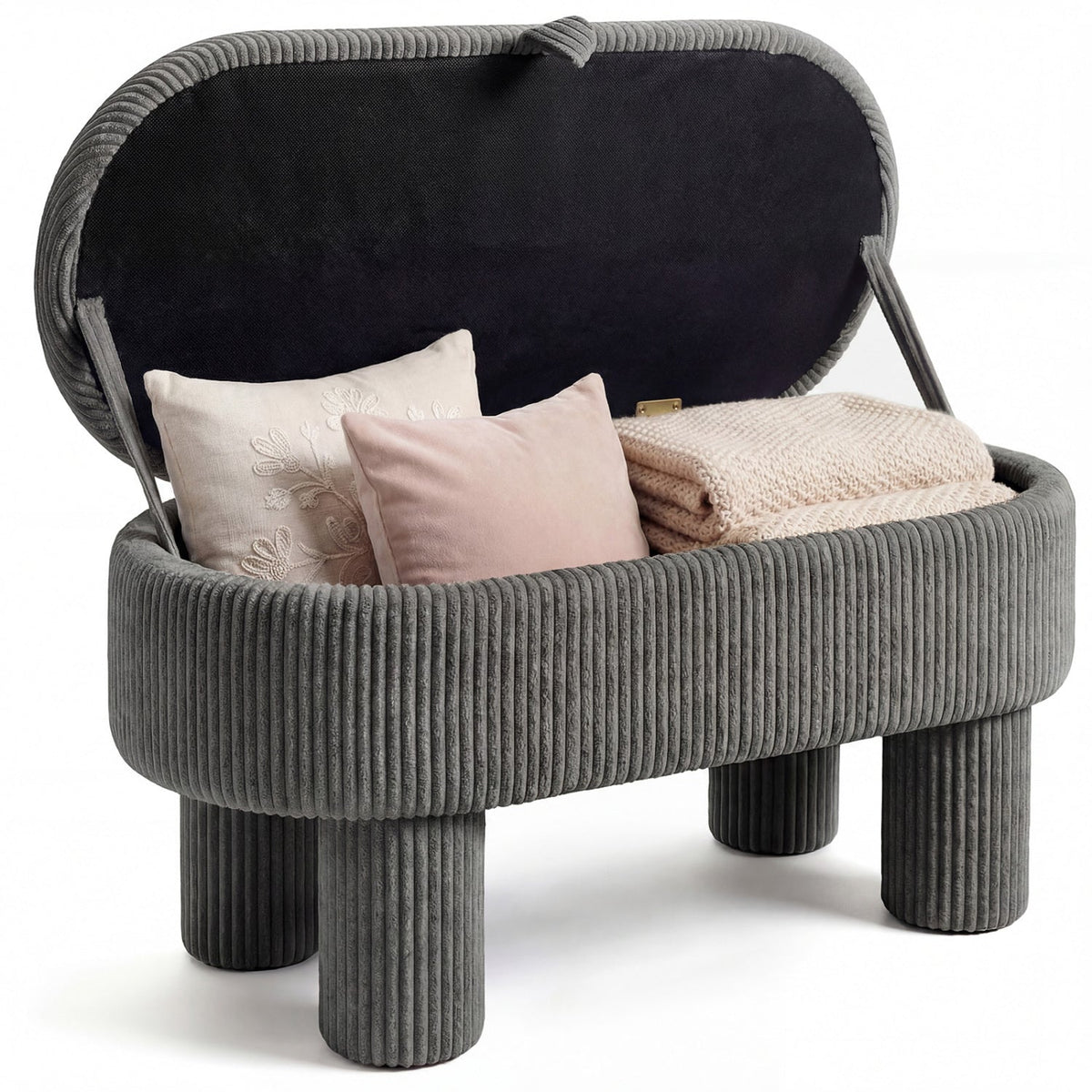 42 Inch Storage Ottoman Bench Corduroy Fabric Upholstered Foot Stool