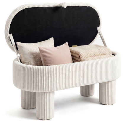 42 Inch Storage Ottoman Bench Corduroy Fabric Upholstered Foot Stool