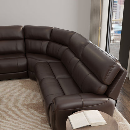 Power Sectional with Adjustable Headrest & Footrest - Dark Brown Leather