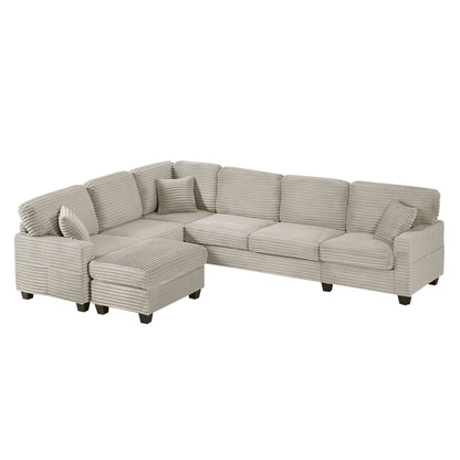 Upholstered U-Shaped Sectional Sofa with Movable Ottoman and Storage Pockets - Multiple Colors