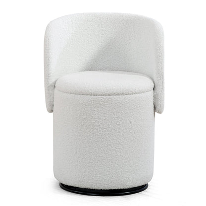 Upholstered Barrel Chair with Storage | 360° Swivel Vanity & Dining Seat, Free Cat Bed Included