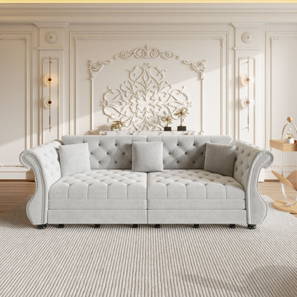 Oversized Chesterfield Pull Out Sofa Bed, Roll Arm Couch