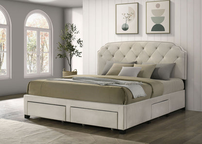 Marianna 4-drawer Upholstered Eastern King Storage Bed Cream