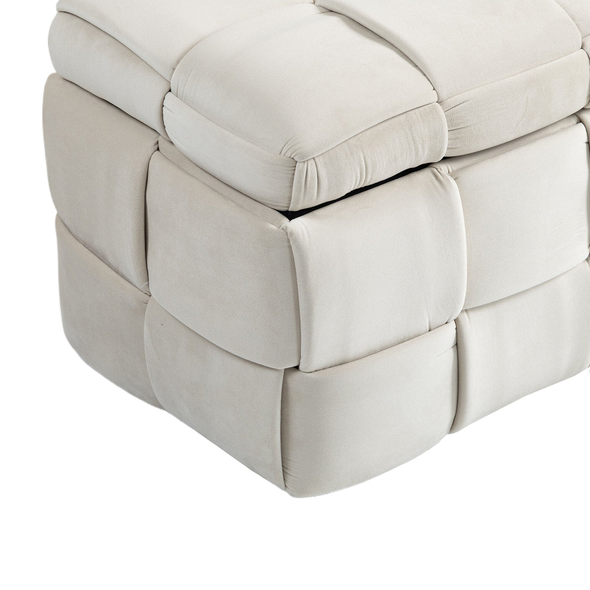 COOLMOR storage Ottoman chair, bedroom end stool, cushioned fabric entrance cushioned footstool with safety hinge (beige)