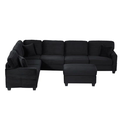 Upholstered U-Shaped Sectional Sofa with Movable Ottoman and Storage Pockets - Multiple Colors