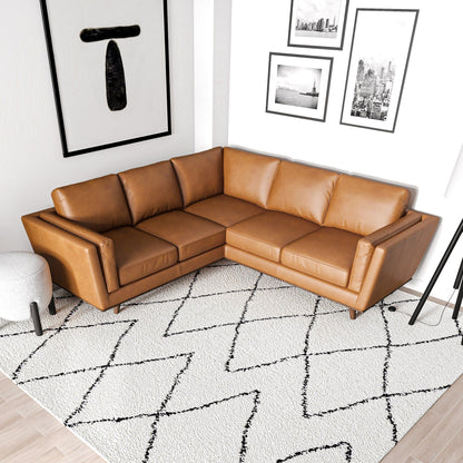 Tan Leather Corner Sectional Sofa with Eucalyptus Wood Frame - Tan