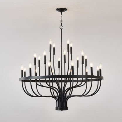 24 Light Chandelier Industrial Iron Candle Chandelier Modern Suspended Farmhouse Chandeliers Pendant Light Fixtures For Dining Room Bedroom Living Room Kitchen Island Foyer E12 Bulb (No Include) - Black