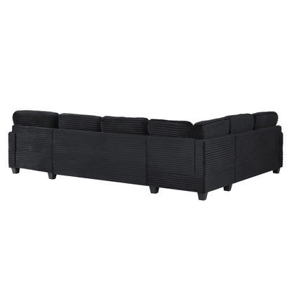 Upholstered U-Shaped Sectional Sofa with Movable Ottoman and Storage Pockets - Multiple Colors