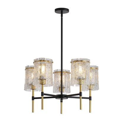 5 Light Chandelier, Textured Glass Pendant Light, (Not Including The Bulb) For Living Room - Black / Gold
