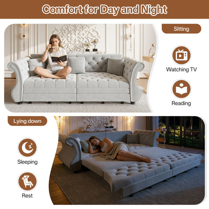Oversized Chesterfield Pull Out Sofa Bed, Roll Arm Couch
