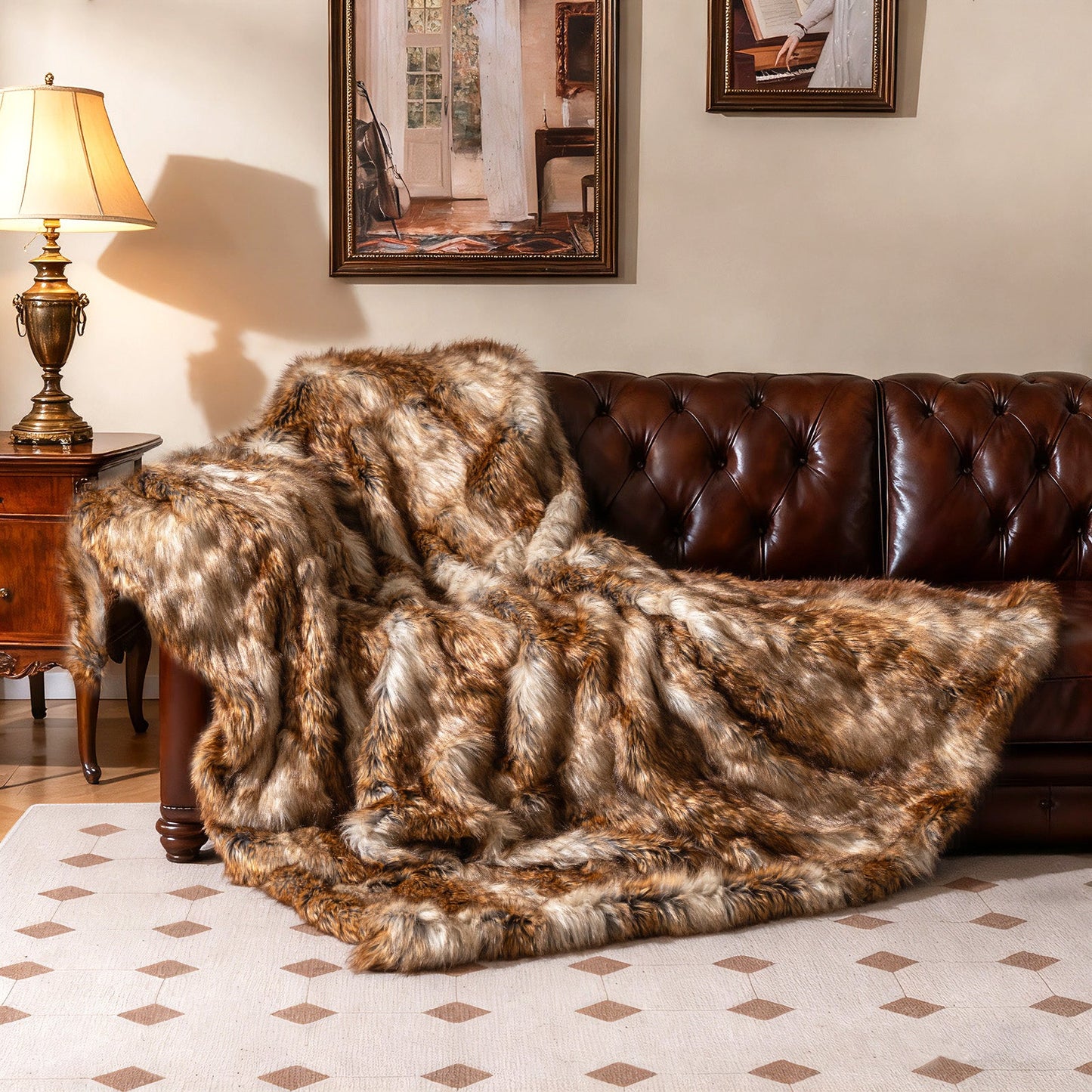 540GSM Soft Plush Fuzzy Luxury Faux Raccoon Fur Blanket for Bed-M