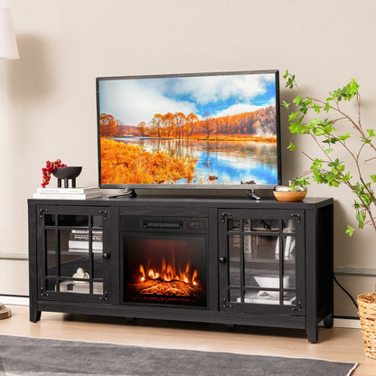 58 Inch Fireplace TV Stand with Adjustable Shelves for TVs up to 65 Inch-Black