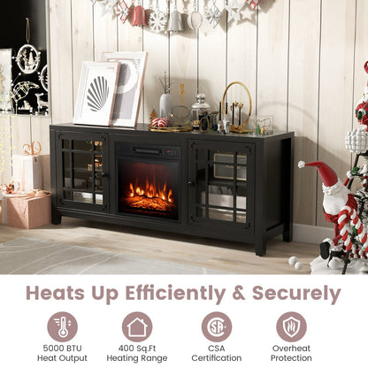 58 Inch Fireplace TV Stand with Adjustable Shelves for TVs up to 65 Inch-Black