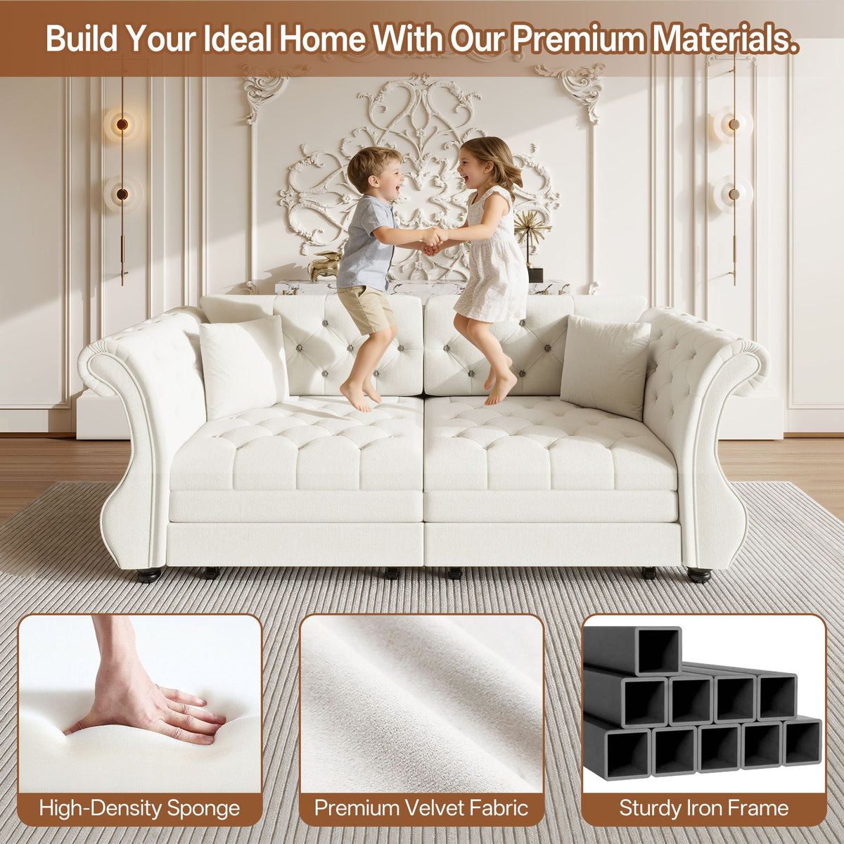 Oversized Chesterfield Pull Out Sofa Bed, Roll Arm Couch