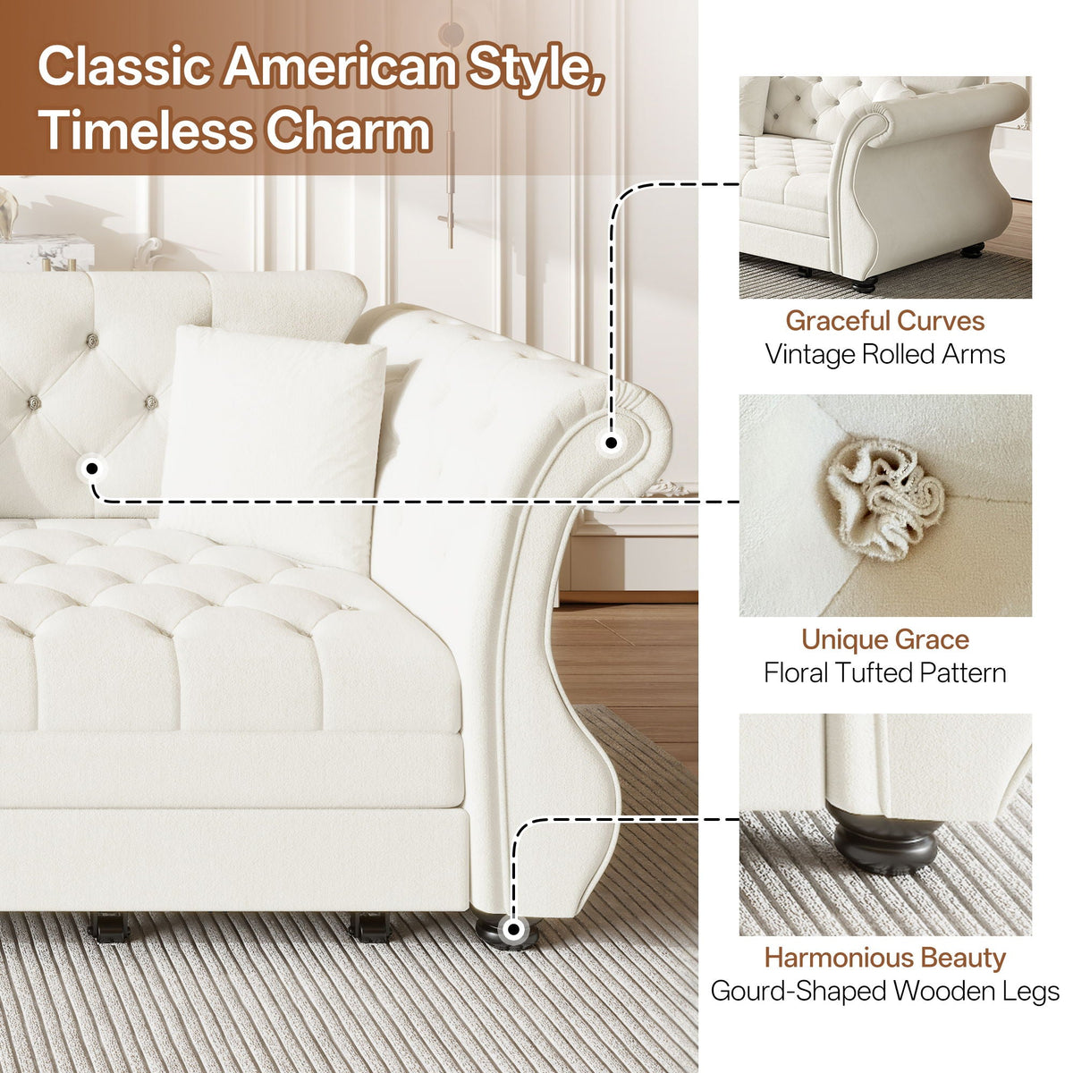 Oversized Chesterfield Pull Out Sofa Bed, Roll Arm Couch