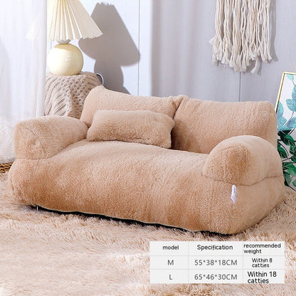 Luxury Plush Pet Sofa Bed with Pillow — 3 Colors, 4 Sizes