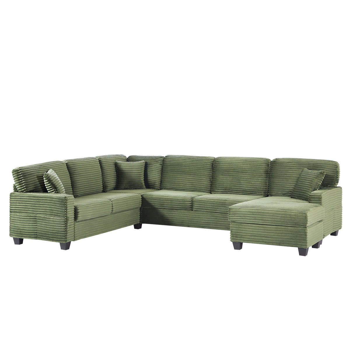 Upholstered U-Shaped Sectional Sofa with Movable Ottoman and Storage Pockets - Multiple Colors
