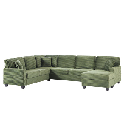 Upholstered U-Shaped Sectional Sofa with Movable Ottoman and Storage Pockets - Multiple Colors