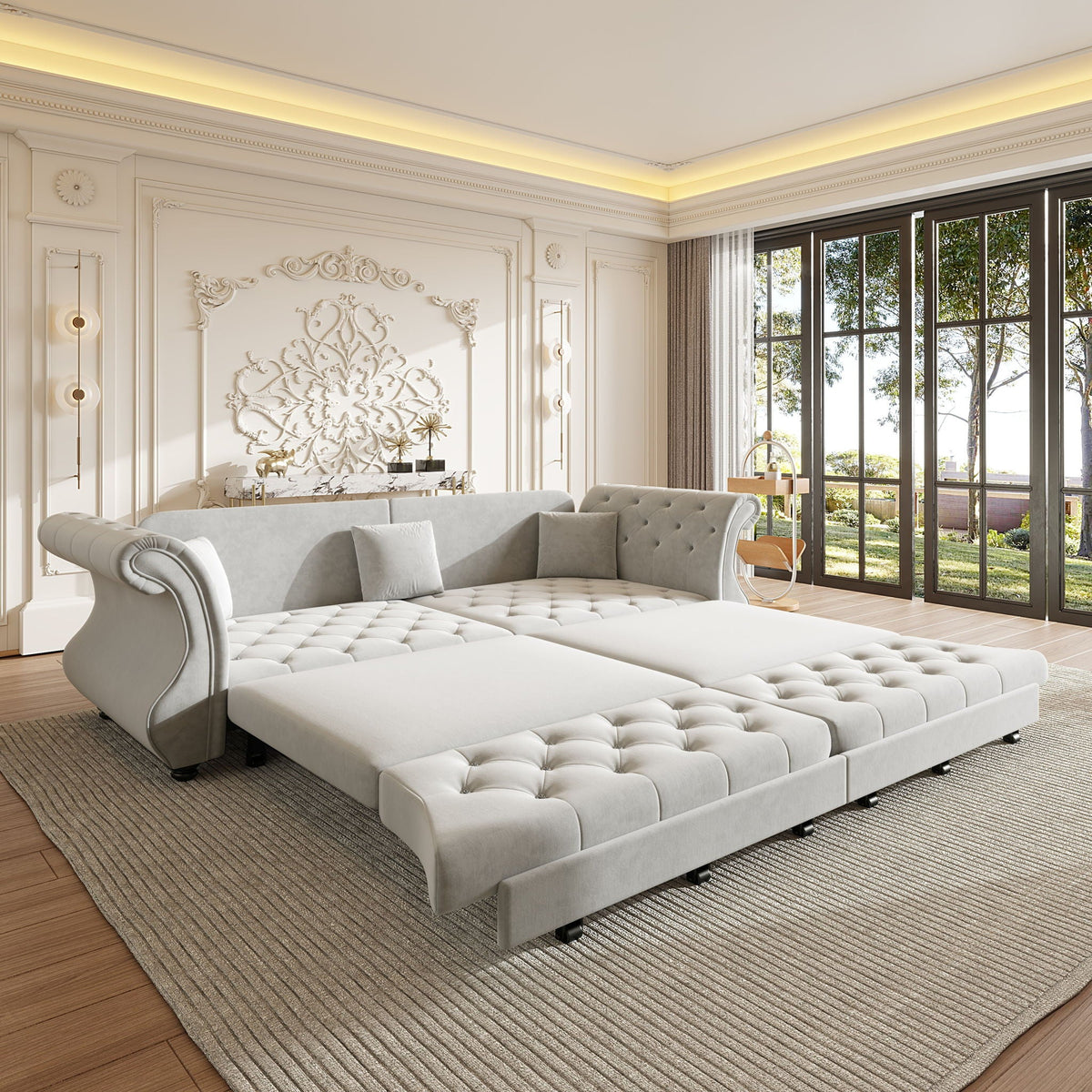 Oversized Chesterfield Pull Out Sofa Bed, Roll Arm Couch