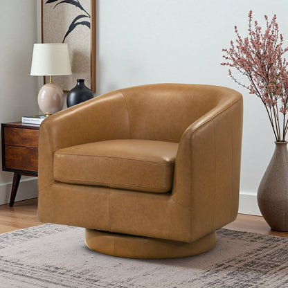 Danville Swivel Chair with Top-Grain Leather - Modern Accent Seating