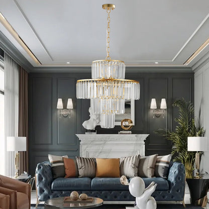 (Same as W1340126461/L5023) 20' Luxury 4-Tier Crystal Chandelier, 12-Light Gold Frame Pendant Light, Elegant Ceiling Lighting for Living Room, Dining Room, Bedroom (No Bulbs)