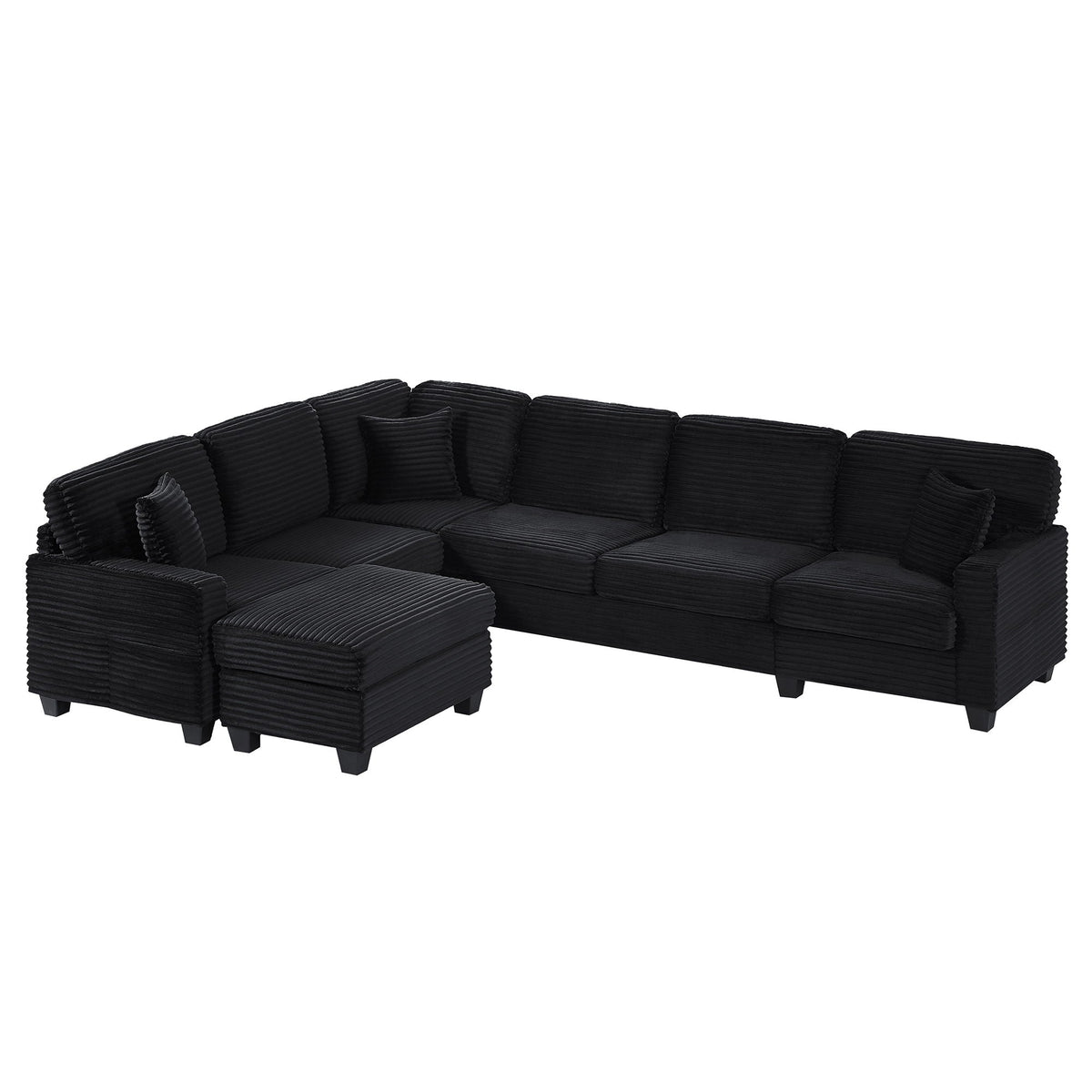Upholstered U-Shaped Sectional Sofa with Movable Ottoman and Storage Pockets - Multiple Colors