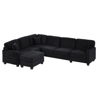 Upholstered U-Shaped Sectional Sofa with Movable Ottoman and Storage Pockets - Multiple Colors