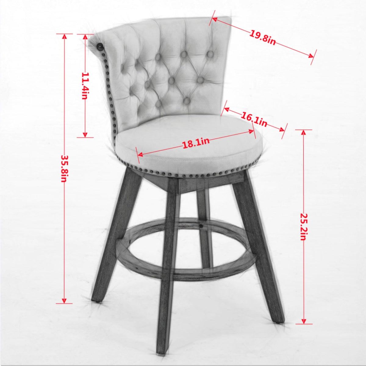 26" Counter Height Bar Stools with 360° Swivel - Gray