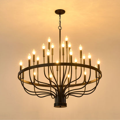 24 Light Chandelier Industrial Iron Candle Chandelier Modern Suspended Farmhouse Chandeliers Pendant Light Fixtures For Dining Room Bedroom Living Room Kitchen Island Foyer E12 Bulb (No Include) - Black