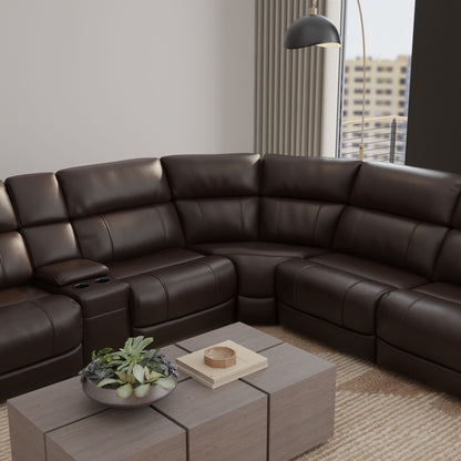 Power Sectional with Adjustable Headrest & Footrest - Dark Brown Leather