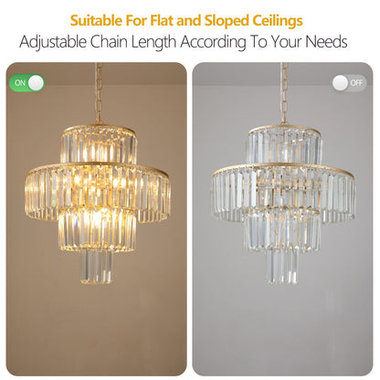 (Same as W1340126461/L5023) 20' Luxury 4-Tier Crystal Chandelier, 12-Light Gold Frame Pendant Light, Elegant Ceiling Lighting for Living Room, Dining Room, Bedroom (No Bulbs)