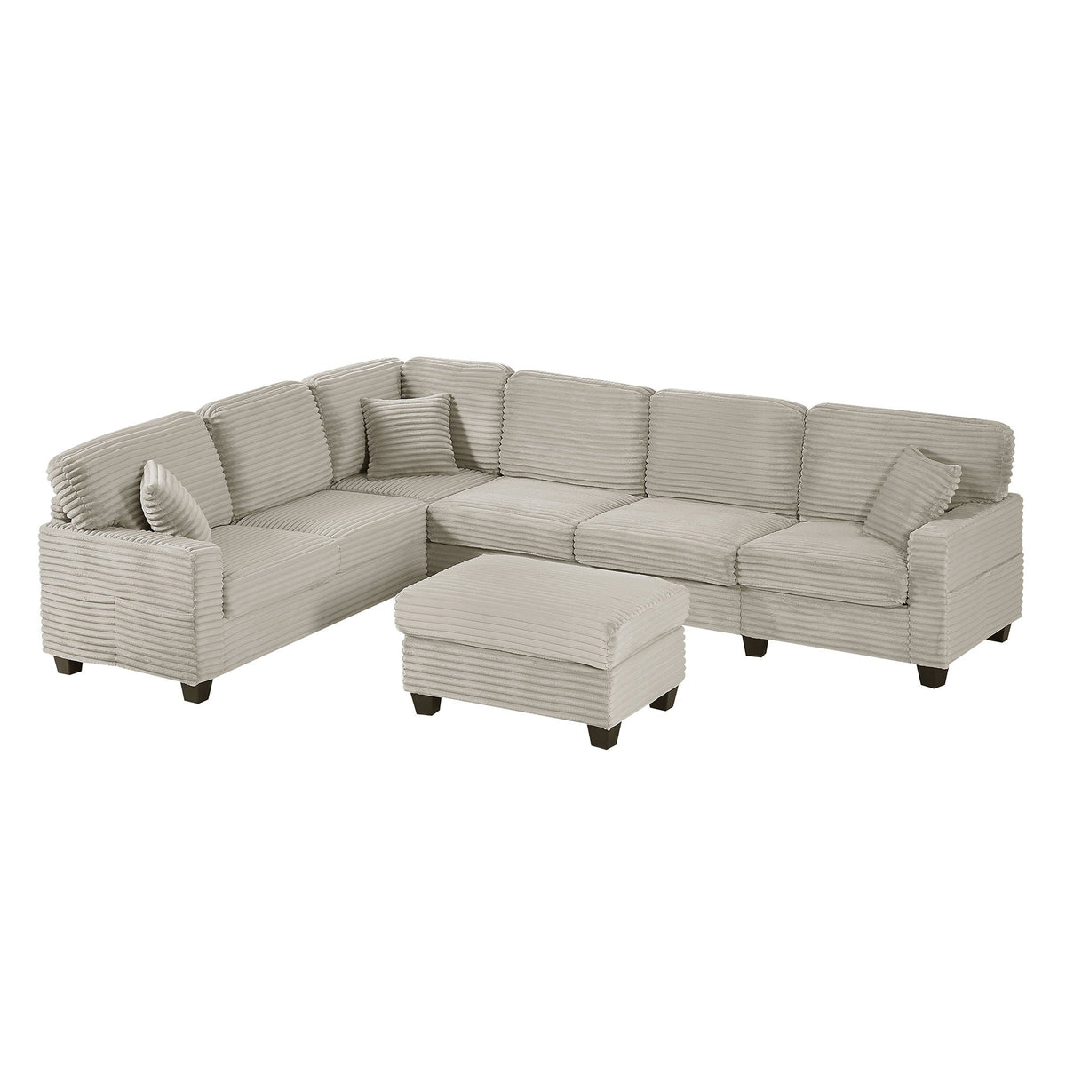 Upholstered U-Shaped Sectional Sofa with Movable Ottoman and Storage Pockets - Multiple Colors