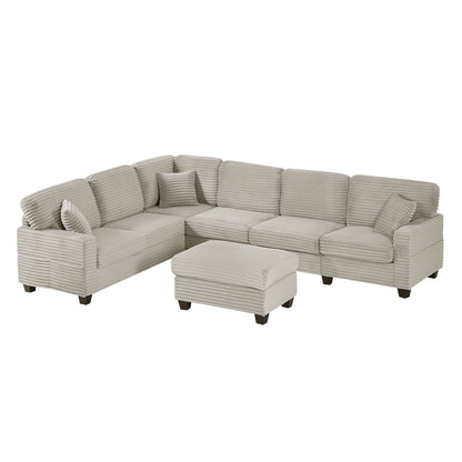 Upholstered U-Shaped Sectional Sofa with Movable Ottoman and Storage Pockets - Multiple Colors