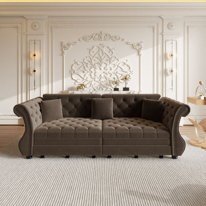 Oversized Chesterfield Pull Out Sofa Bed, Roll Arm Couch