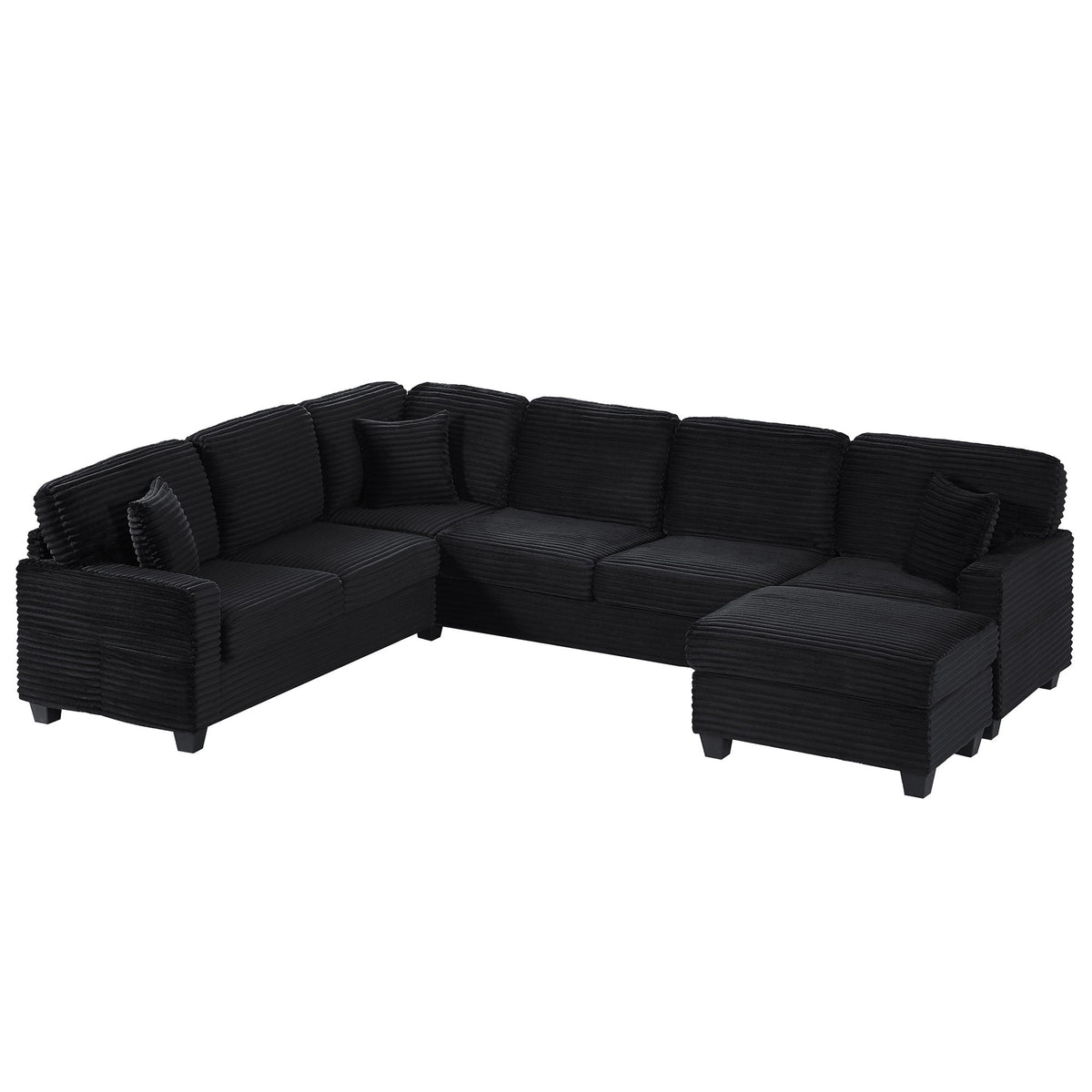 Upholstered U-Shaped Sectional Sofa with Movable Ottoman and Storage Pockets - Multiple Colors