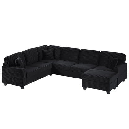 Upholstered U-Shaped Sectional Sofa with Movable Ottoman and Storage Pockets - Multiple Colors
