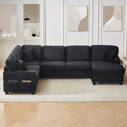 Upholstered U-Shaped Sectional Sofa with Movable Ottoman and Storage Pockets - Multiple Colors