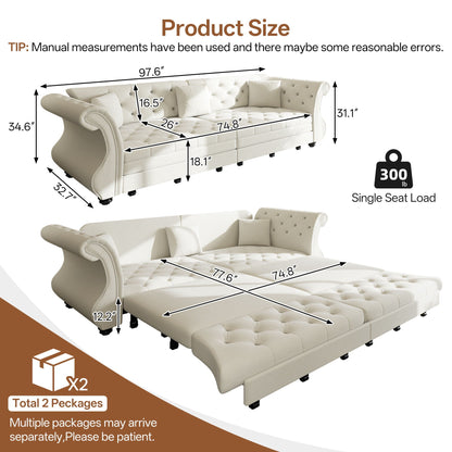 Oversized Chesterfield Pull Out Sofa Bed, Roll Arm Couch