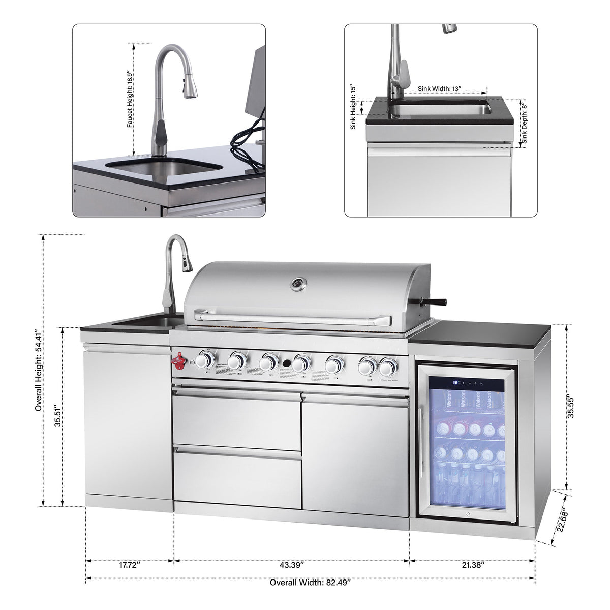 Outdoor Kitchen Island 82.5 Inch 6-Burner Propane Gas BBQ Grill
