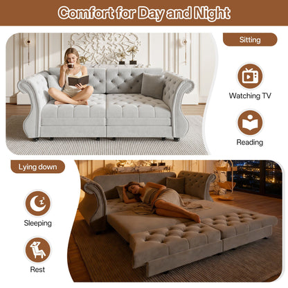 Oversized Chesterfield Pull Out Sofa Bed, Roll Arm Couch