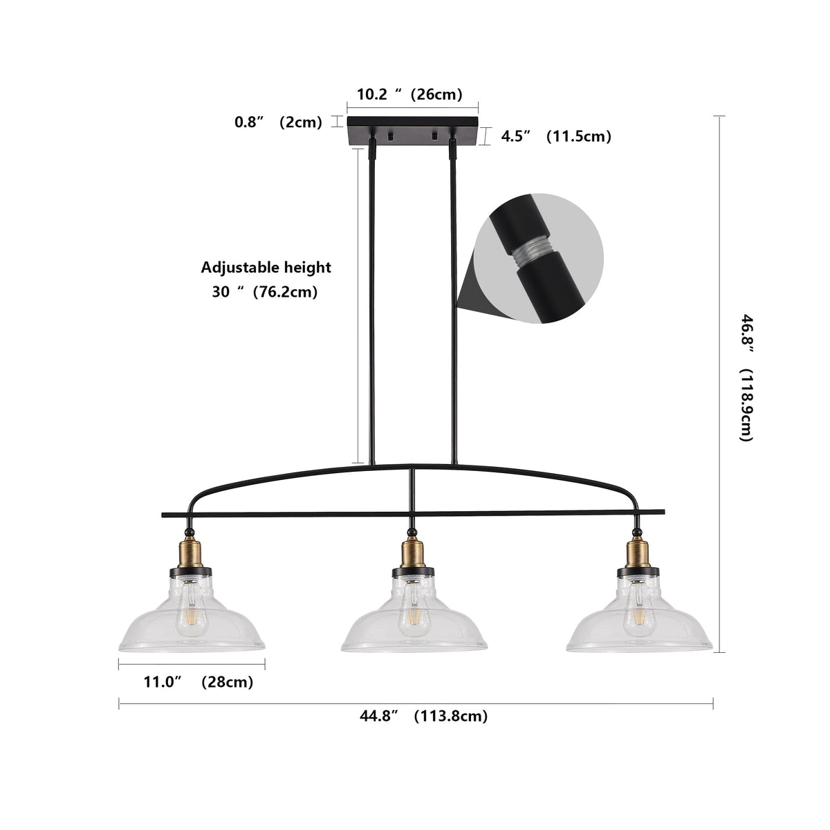Industrial 3-Light Pendant Chandelier with Clear Glass Shades
