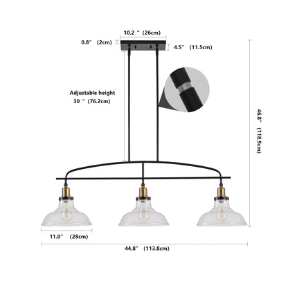 Industrial 3-Light Pendant Chandelier with Clear Glass Shades