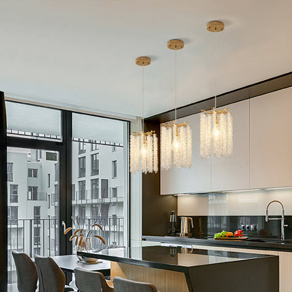 Crystal Pendant Lights Set of 3 | Luxury Waterfall Bead Design, Gold Finish Chandelier for Kitchen Island