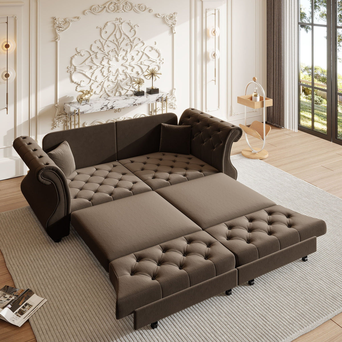 Oversized Chesterfield Pull Out Sofa Bed, Roll Arm Couch