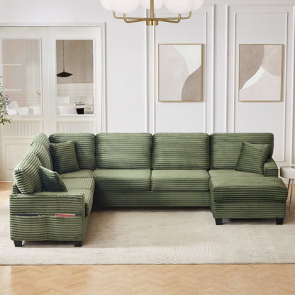 Upholstered U-Shaped Sectional Sofa with Movable Ottoman and Storage Pockets - Multiple Colors