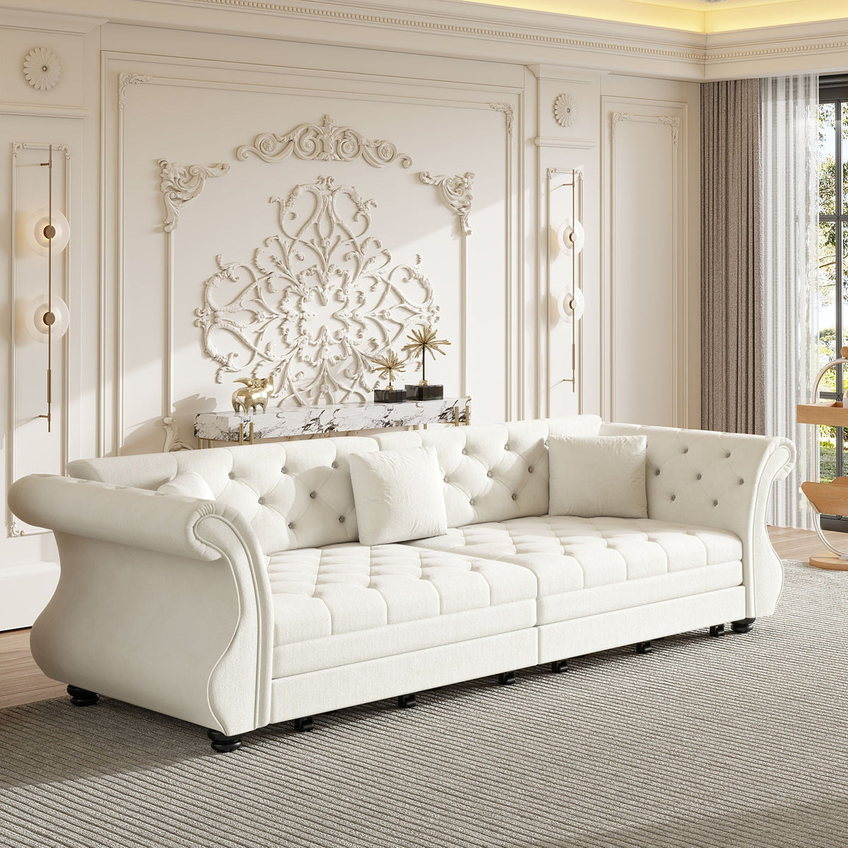 Oversized Chesterfield Pull Out Sofa Bed, Roll Arm Couch